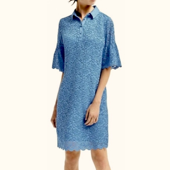 Banana Republic Lace Overlay Collared Dress, scallop hem, size Medium - Picture 1 of 10